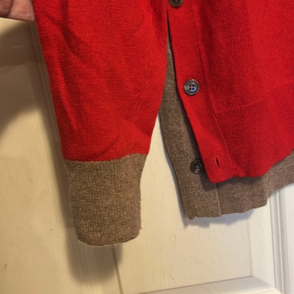 J. Crew Red and Tan Colorblock Sweater with Side Buttons Size Medium - Picture 4 of 6